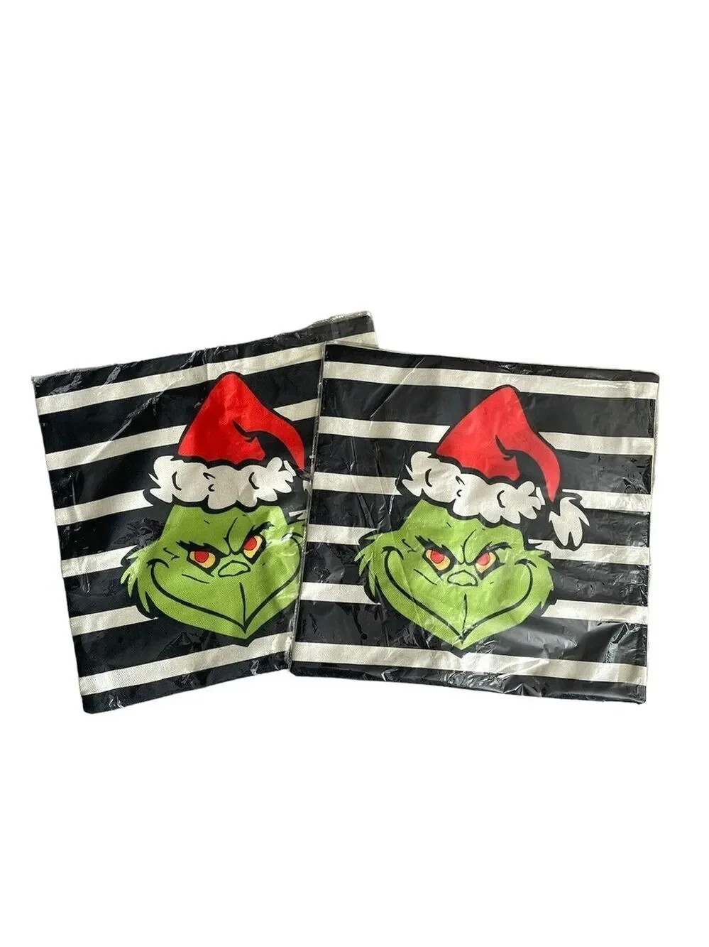 Set of 2 Grinch Black and White Striped Grinch Throw Pillow Covers